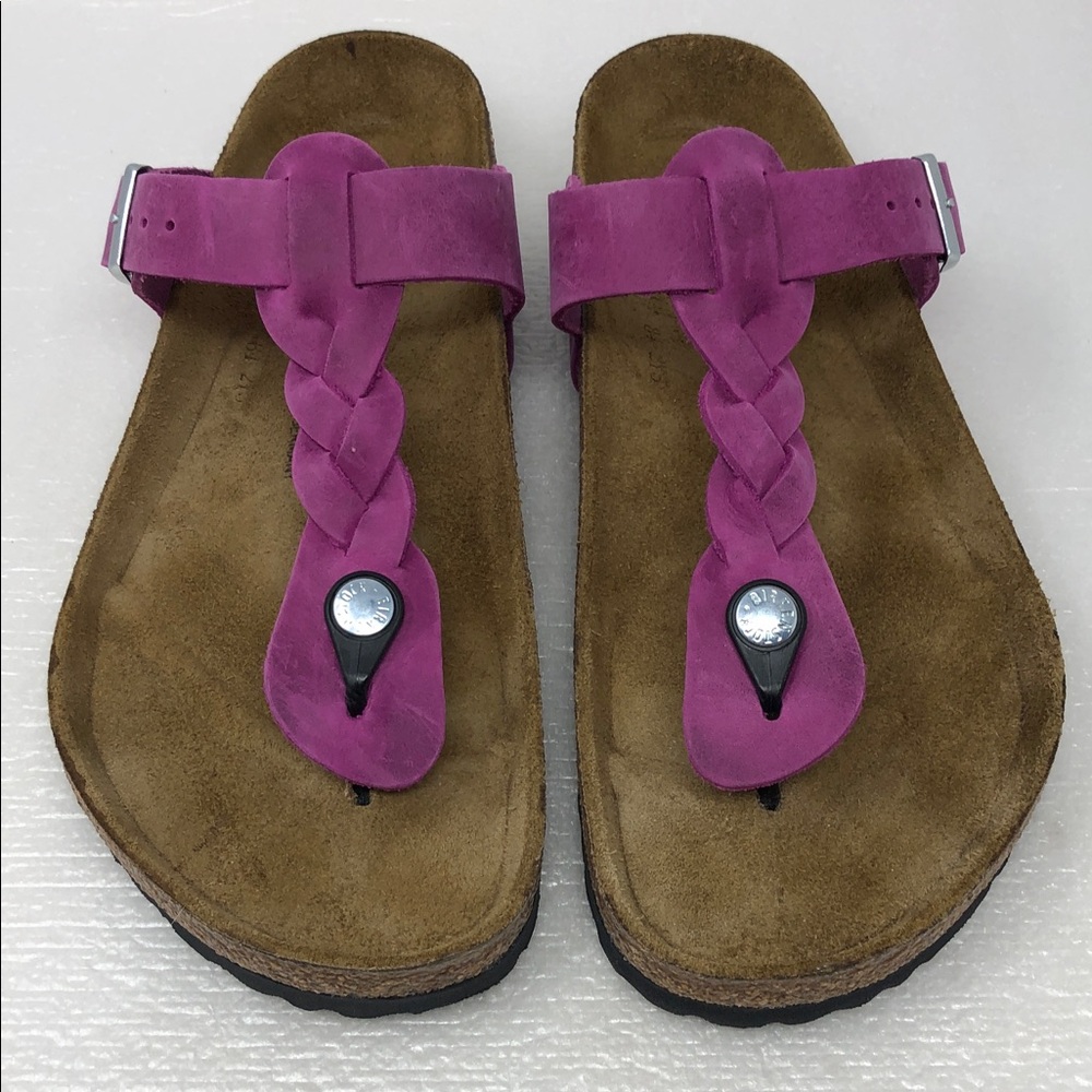 Birkenstock Sandals Braided Gizeh Fuchsia Oiled Leather Womens Size 42 - Picture 8 of 15